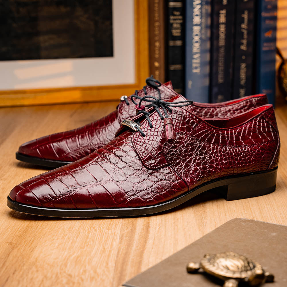 Marco Di Milano Fitipaldi Wine Alligator Derby Dress Shoes - Dudes Boutique