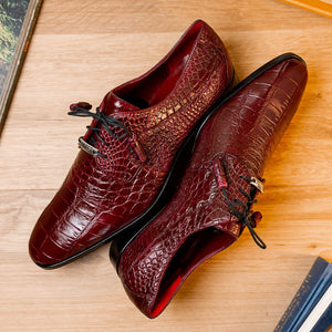 Marco Di Milano Fitipaldi Wine Alligator Derby Dress Shoes - Dudes Boutique