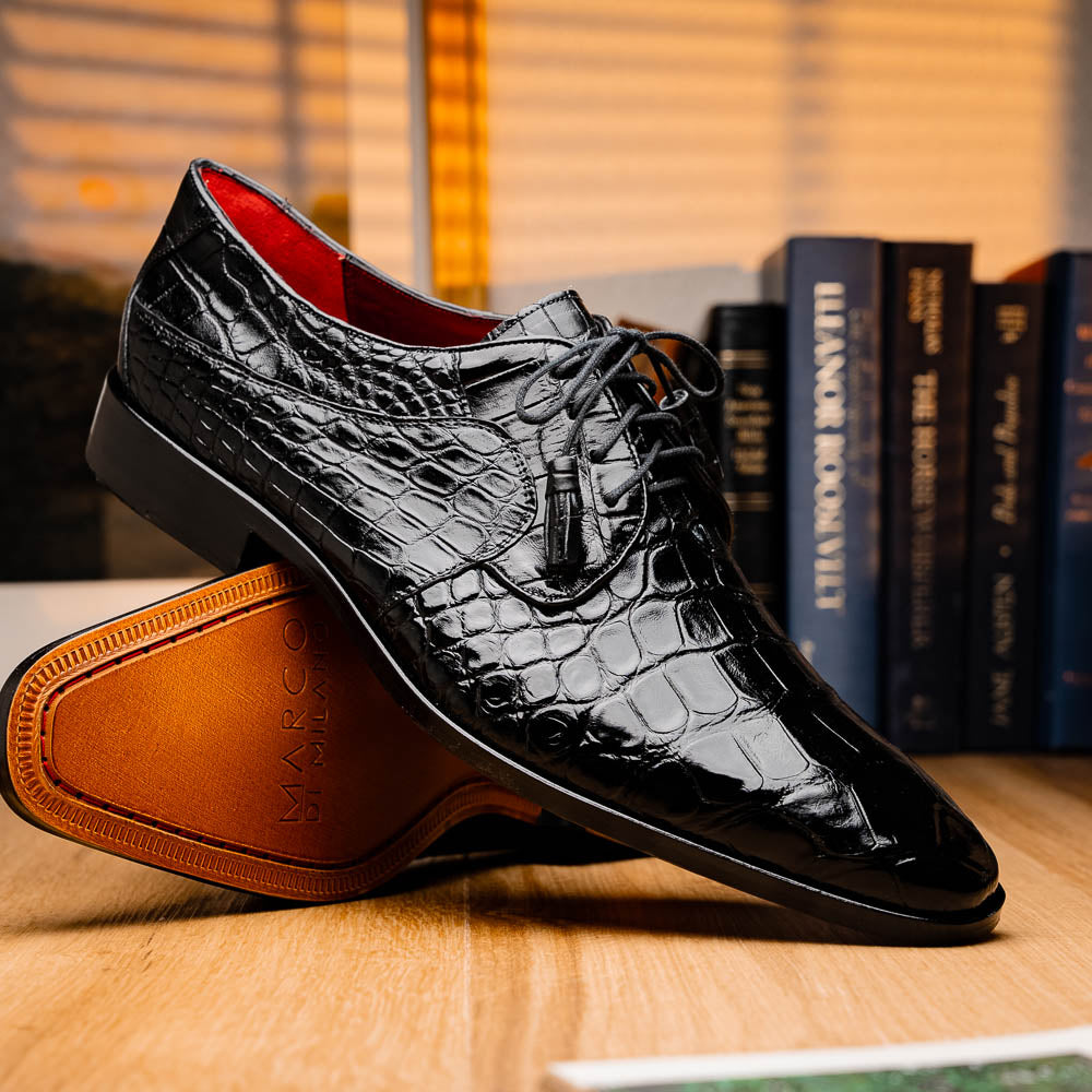 Marco Di Milano Fitipaldi Black Alligator Derby Dress Shoes - Dudes Boutique