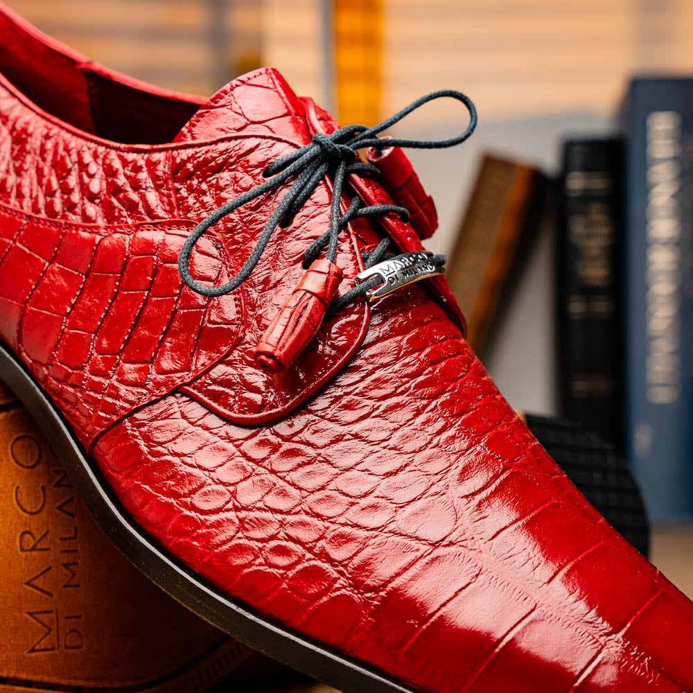 Marco Di Milano Fitipaldi Red Alligator Derby Dress Shoes - Dudes Boutique