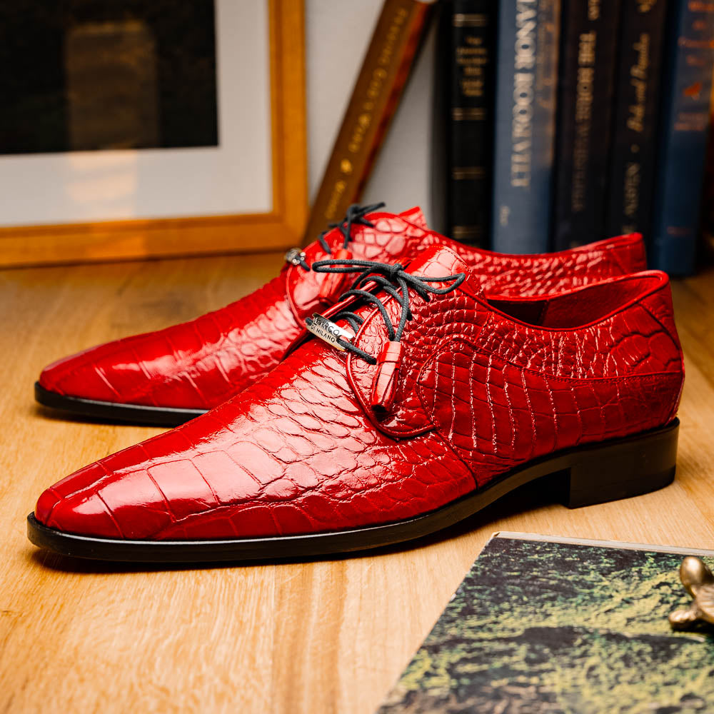 Marco Di Milano Fitipaldi Red Alligator Derby Dress Shoes - Dudes Boutique