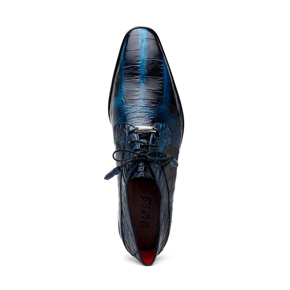 Marco Di Milano Fitipaldi Navy Alligator Derby Dress Shoes - Dudes Boutique