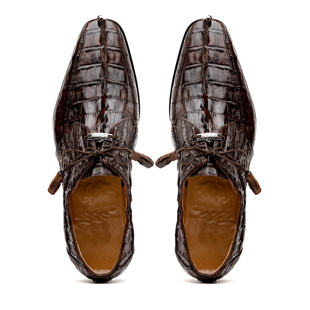 Marco Di Milano Cancun Brown Caiman Crocodile Tail Dress Shoes - Dudes Boutique