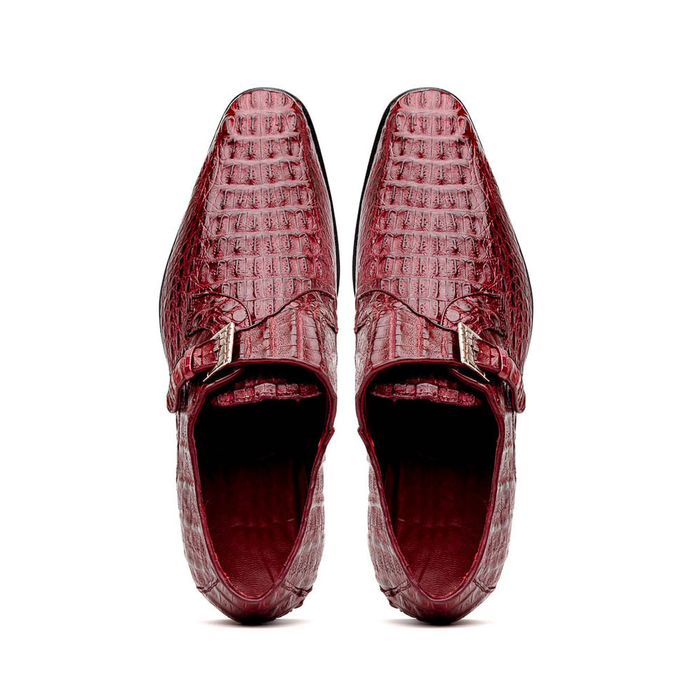 Marco Di Milano Rovigo Wine Caiman Crocodile Monk Strap Dress Shoes - Dudes Boutique