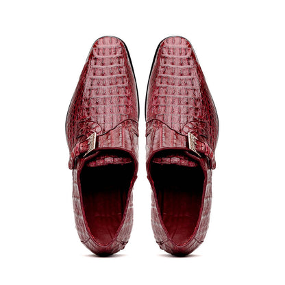Marco Di Milano Luigi Wine Caiman Crocodile Monk Strap Dress Shoes - Dudes Boutique