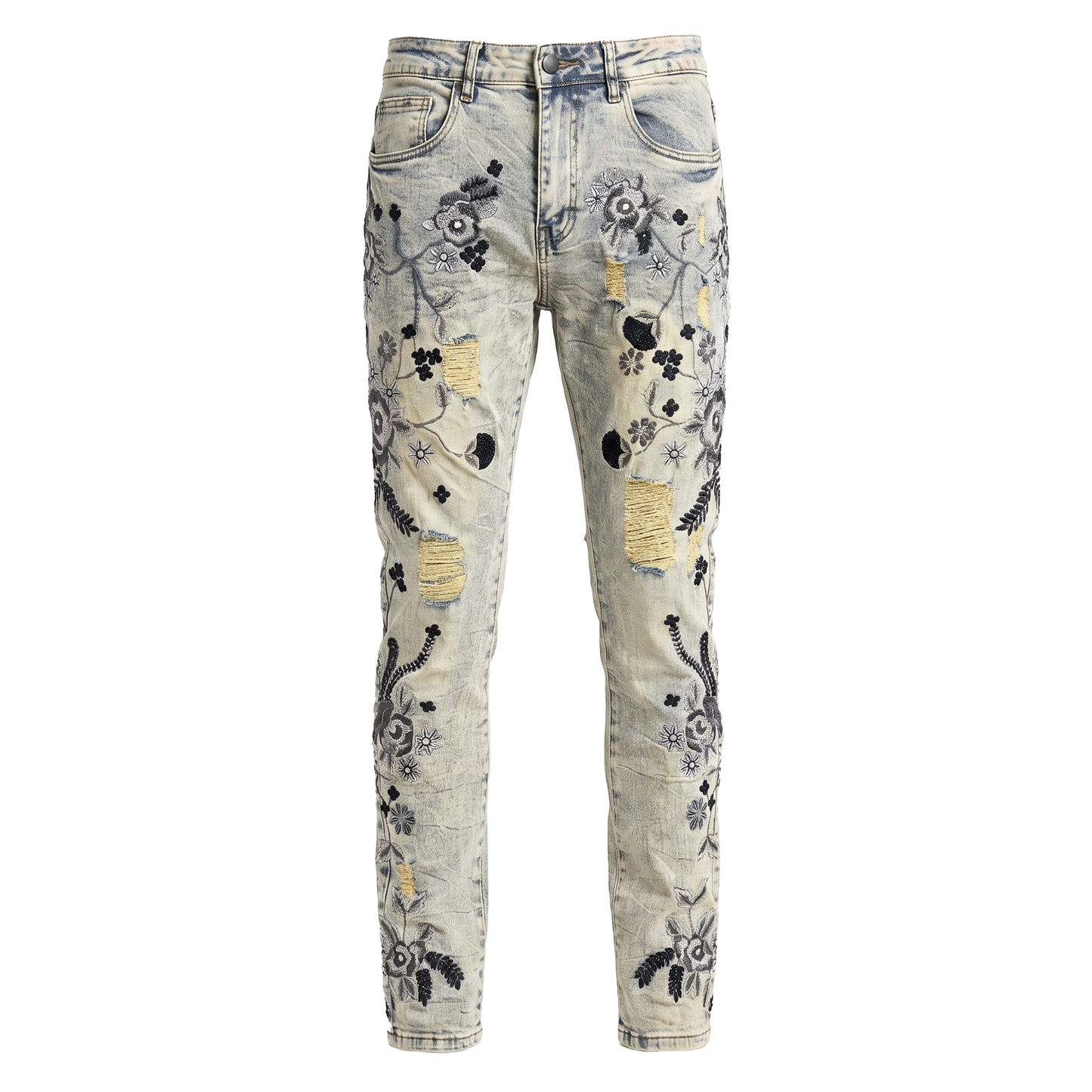 Waimea Floral Embroidered Acid Wash Jeans
