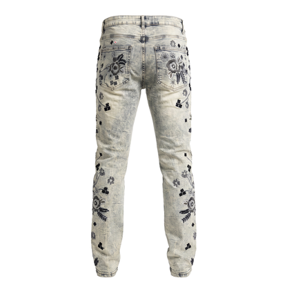 Waimea Floral Embroidered Acid Wash Jeans