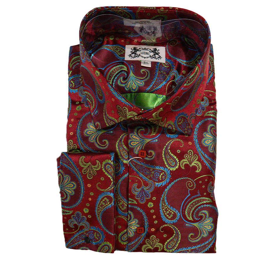 Leoni Burgundy & Lime Paisley Button Up Shirt - Dudes Boutique