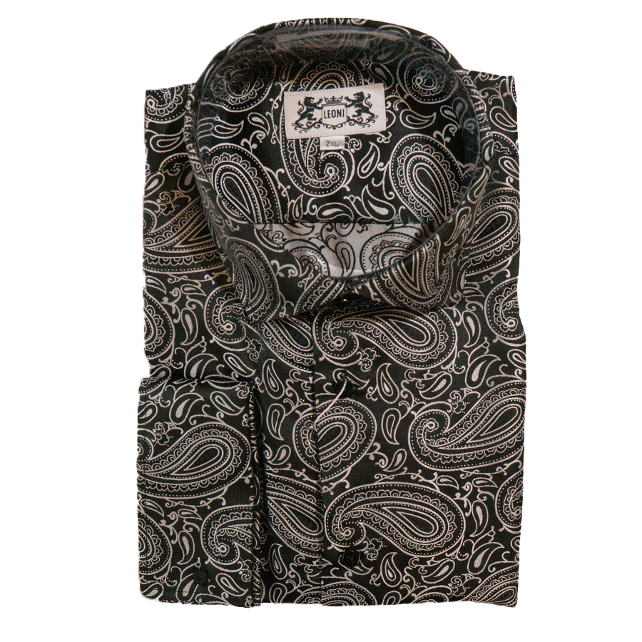 Leoni Black & Silver Paisley Button Up Shirt - Dudes Boutique