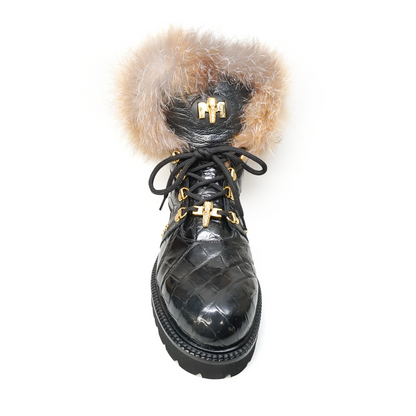 Mauri 4963/4 Black Alligator / Ostrich / Fox Fur Boots