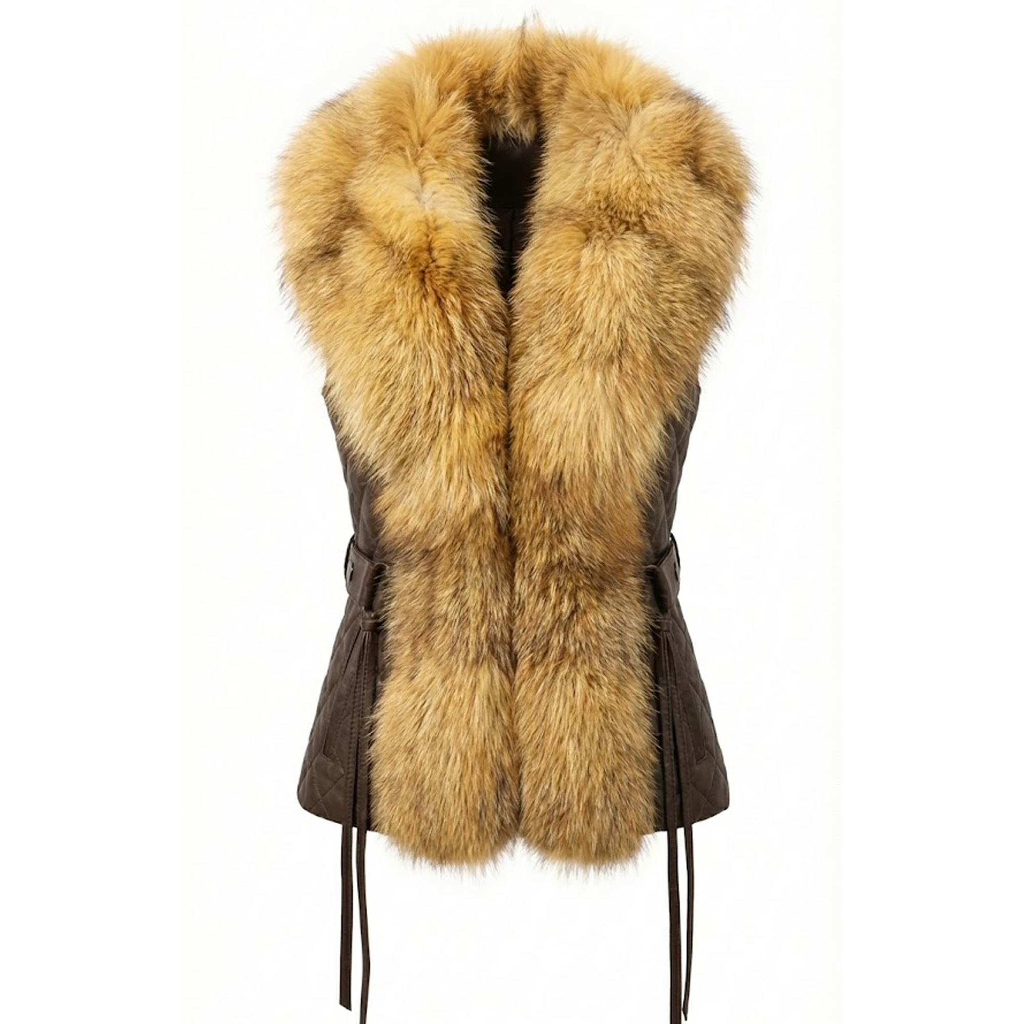 Kashani Women's Yellow Fox Fur Quilted Vest