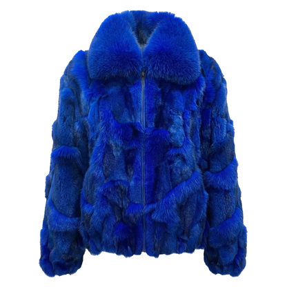 Kashani Men's Royal Blue Fox Fox Bomber  Coat