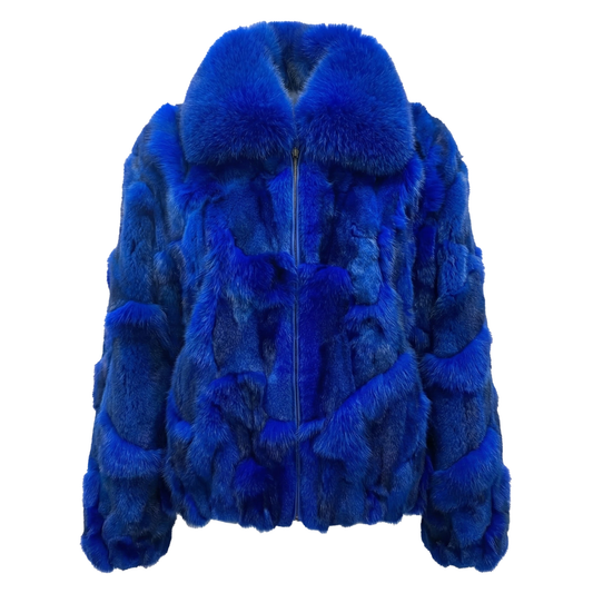 Kashani Men's Royal Blue Fox Fox Bomber  Coat