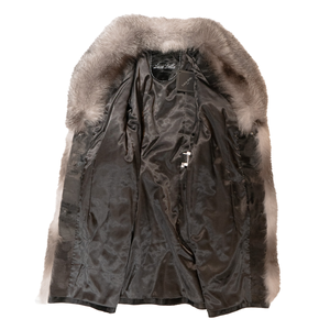 Kashani Women's Black Distressed Pony Hair Silver Fox Fur Trench Coat - Dudes Boutique