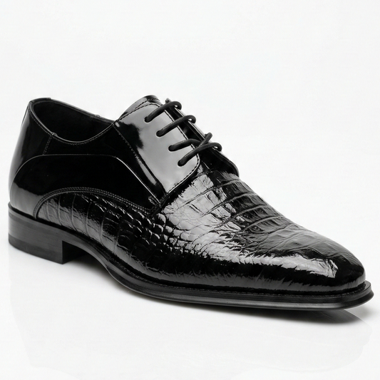 Giovanni Mason Black Embossed Crocodile Dress Shoes