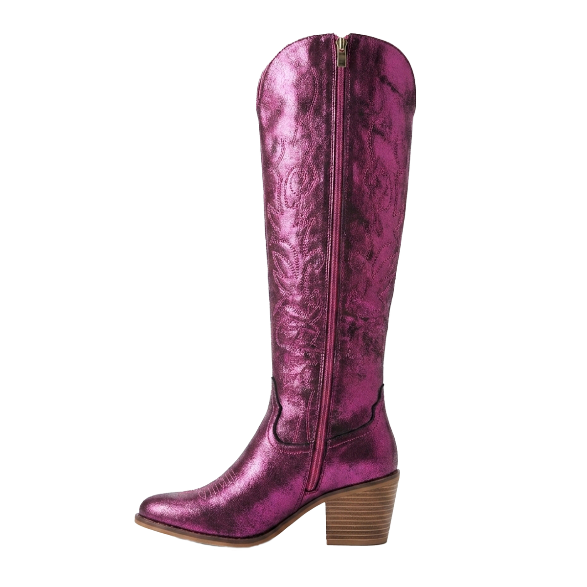 Pierre Dumas Metallic Fuchsia Crackle Knee-High Western Boots