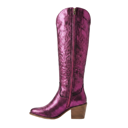 Pierre Dumas Metallic Fuchsia Crackle Knee-High Western Boots