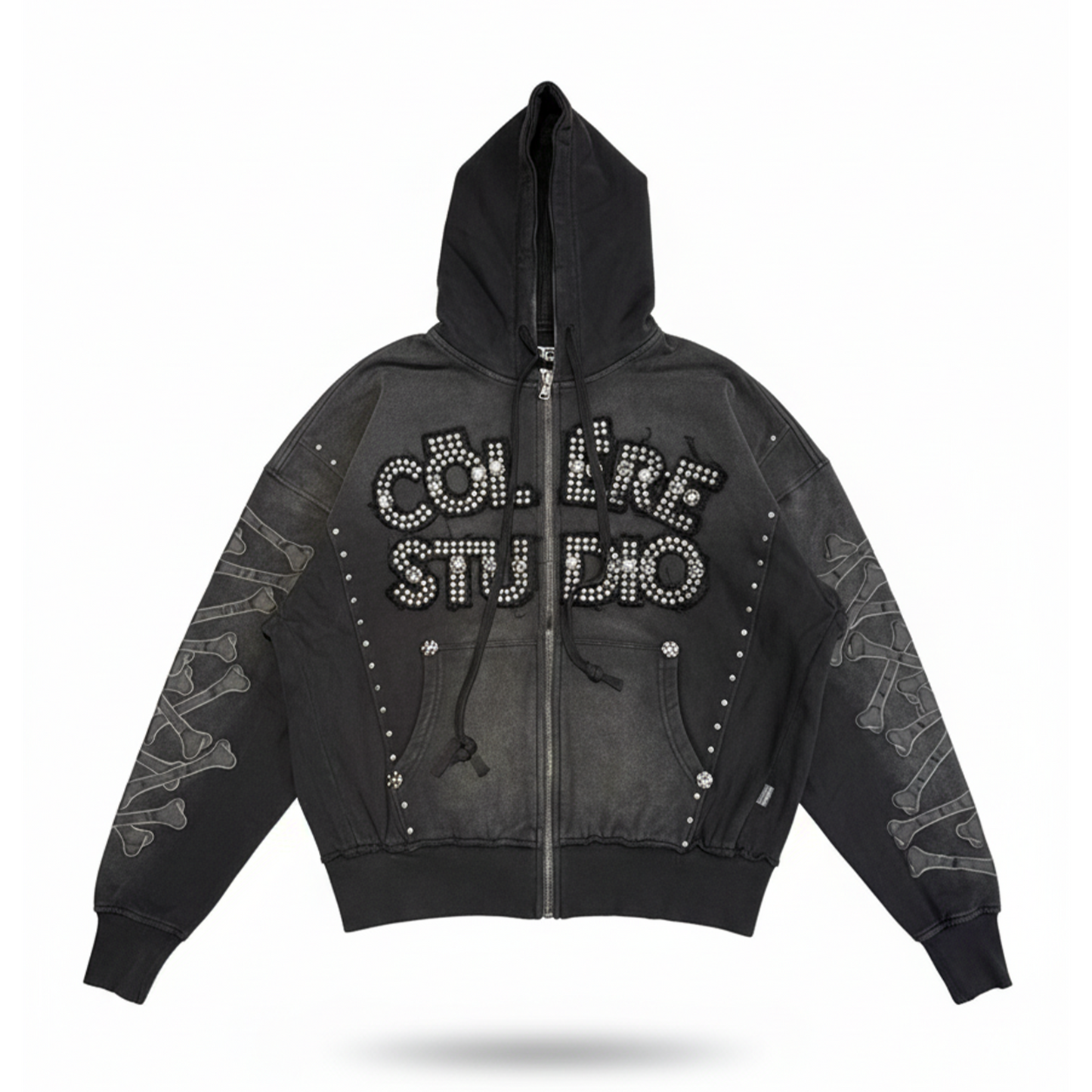 Hudson Black Colere Bones Studded Full Zip-Up Hoodie