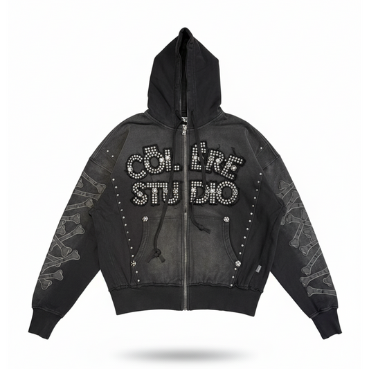 Hudson Black Colere Bones Studded Full Zip-Up Hoodie