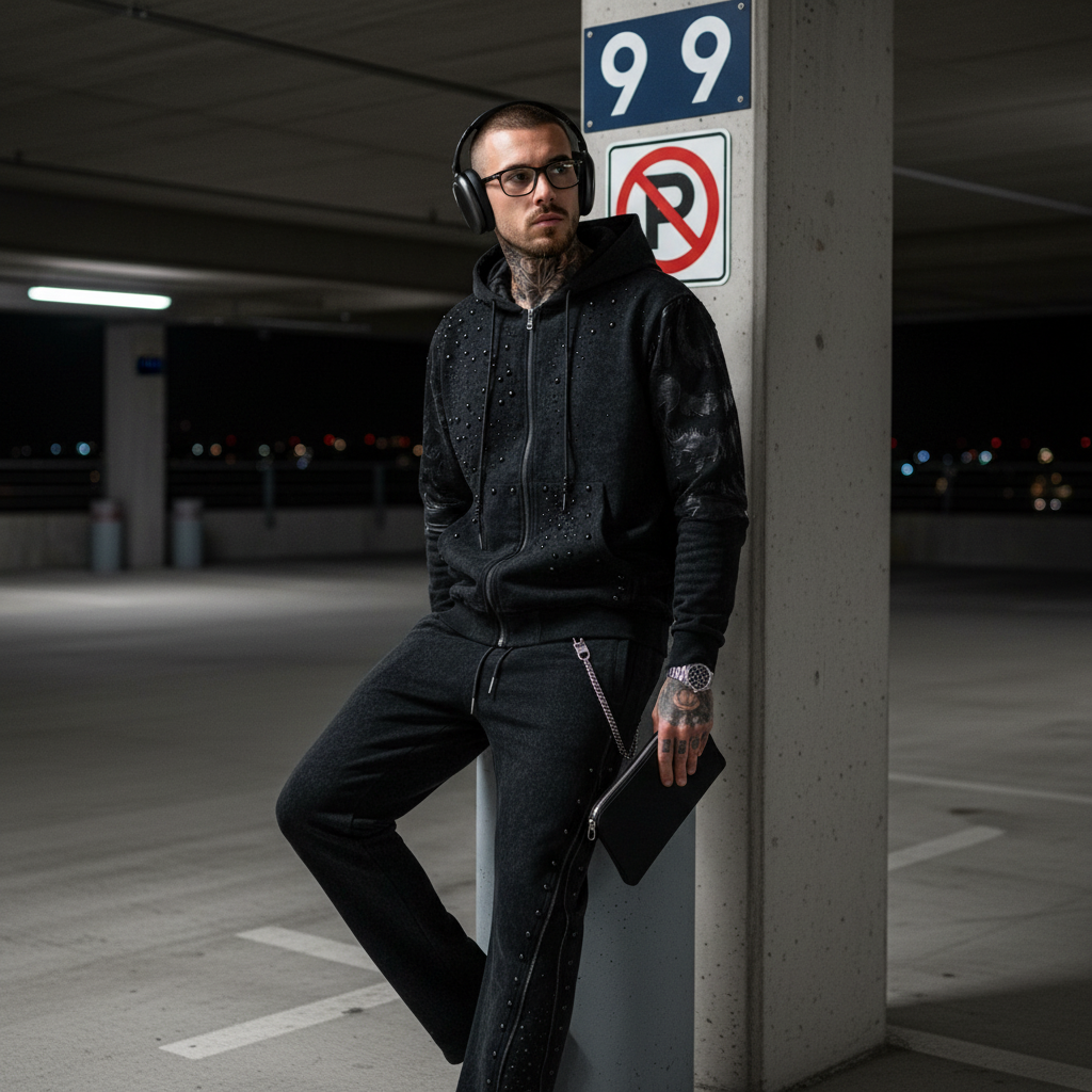 Midnight Roar sweatsuit BLACK - CENTURY PENTHOUSE