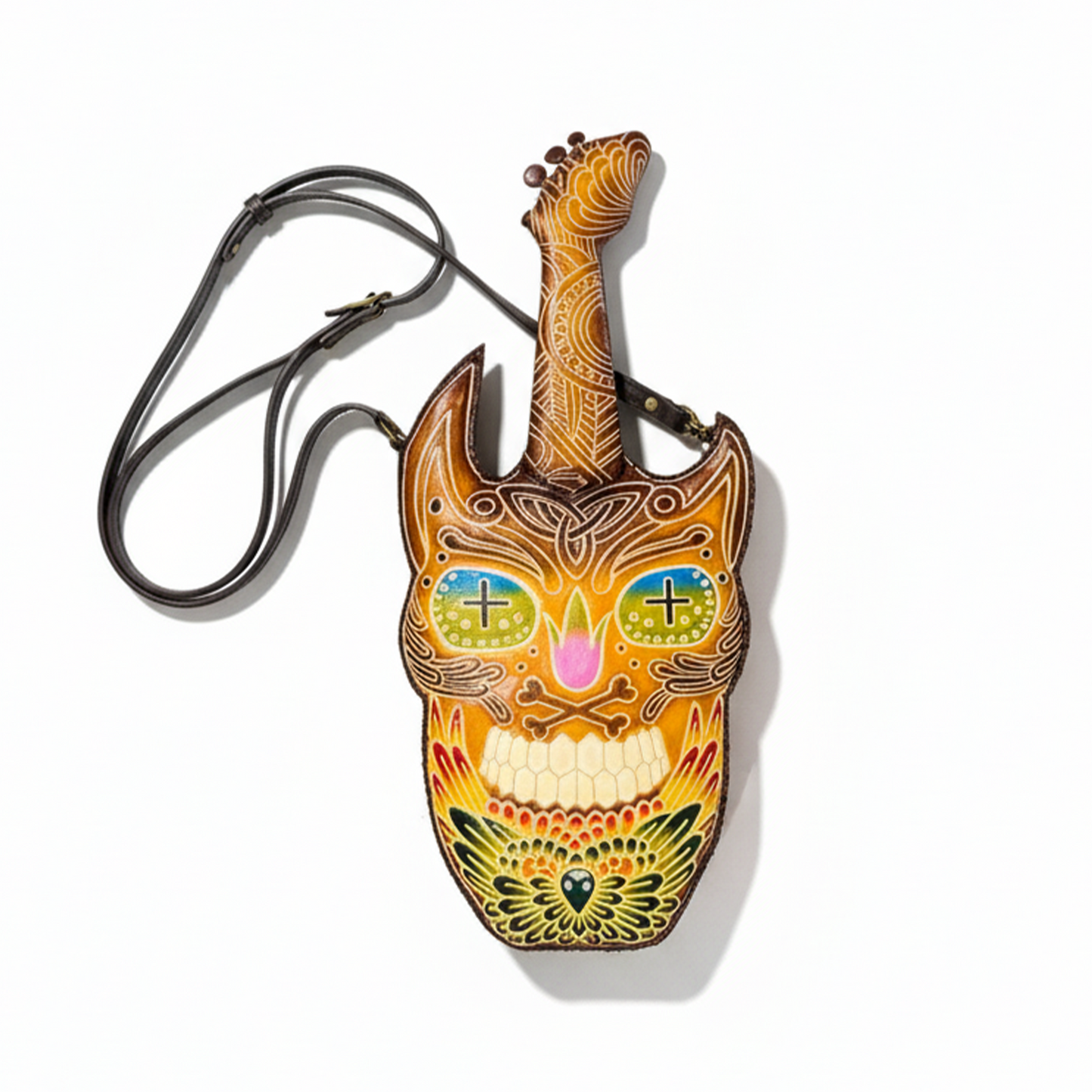 Kashani Handcrafted Leather Skull Guitar Purse