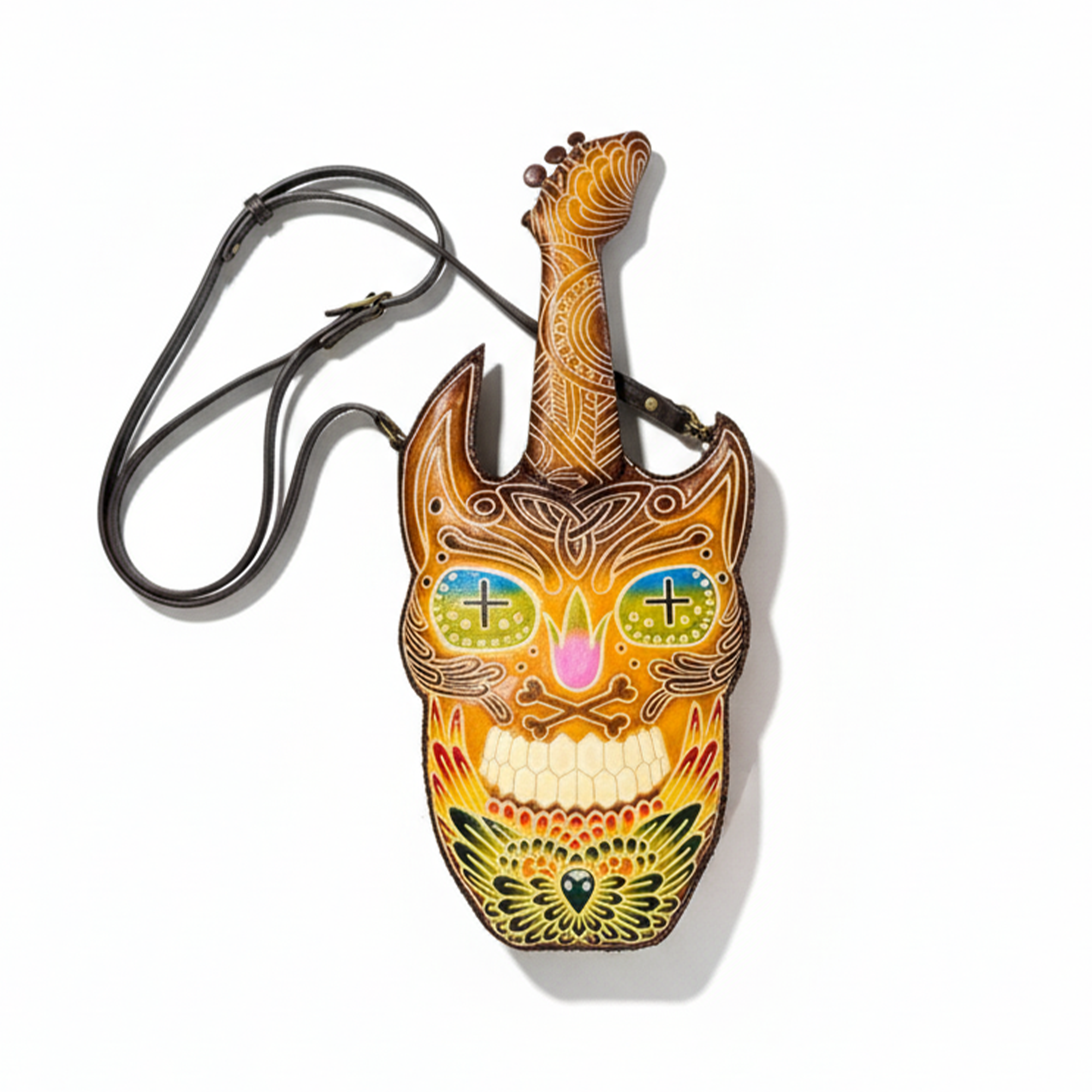 Kashani Handcrafted Leather Skull Guitar Purse
