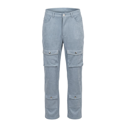 Copper Rivet Blue Studded Faux Suede Pants