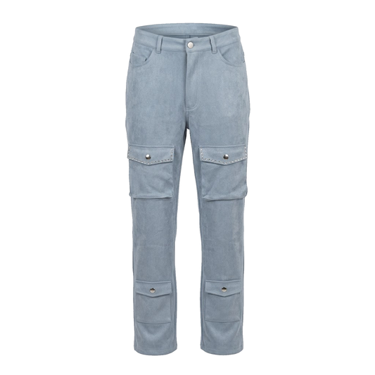 Copper Rivet Blue Studded Faux Suede Pants