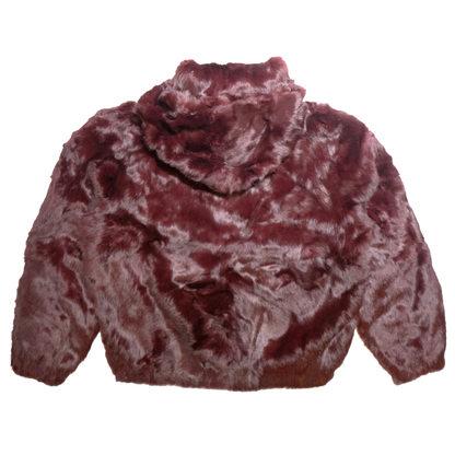 Winter Fur Men's Wine Rabbit Fur Hooded Bomber Jacket - Dudes Boutique