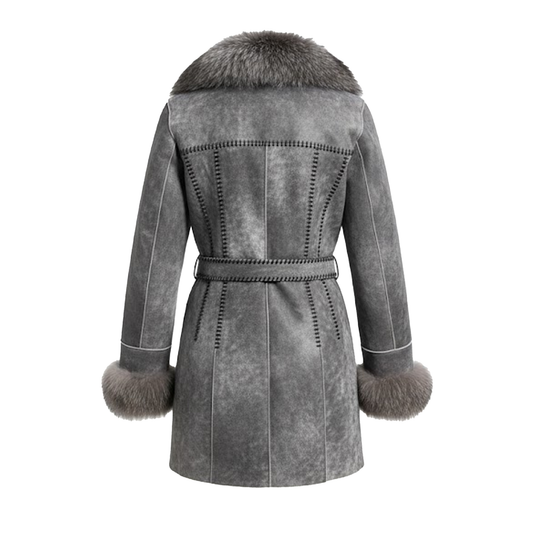 Kashani Women's Ice Gray Fox Fur Trim Shearling