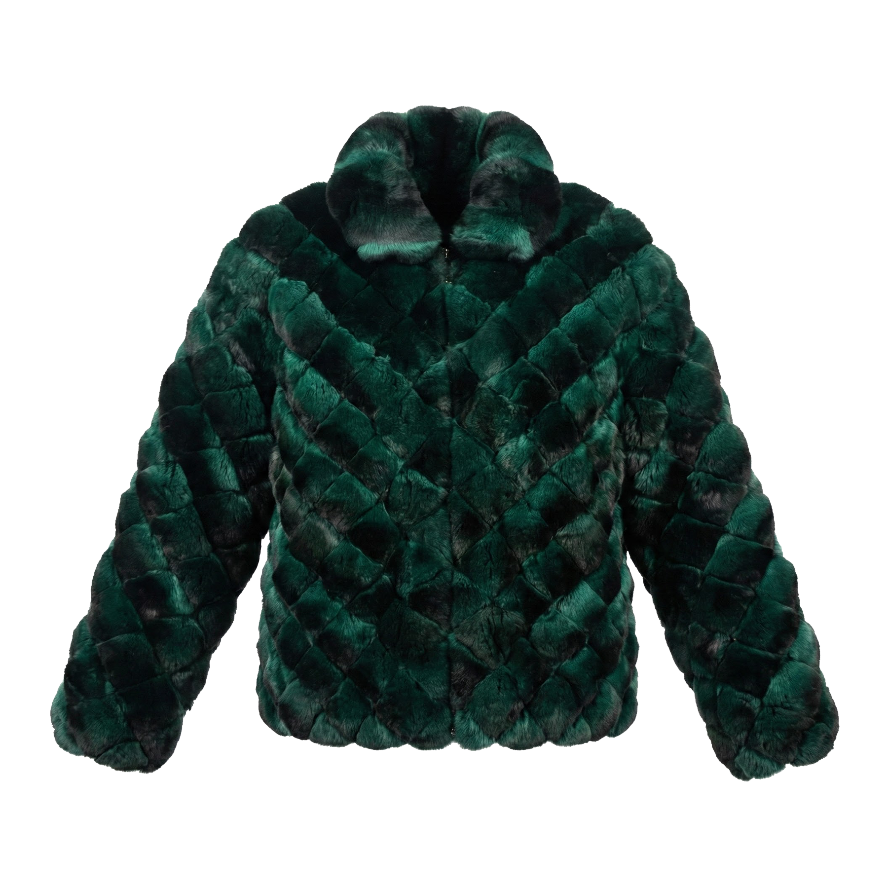 Kashani Men's Forest Green Diamond Cut Full Chinchilla Coat