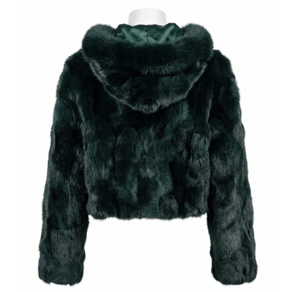 Kashani Women's Green Fox Fur Cropped Coat