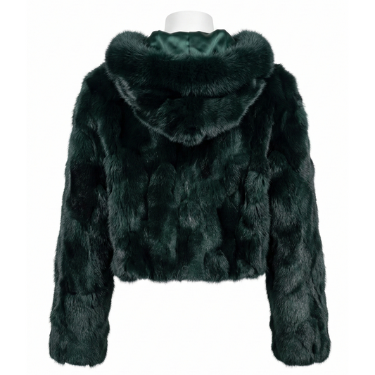 Kashani Women's Green Fox Fur Cropped Coat