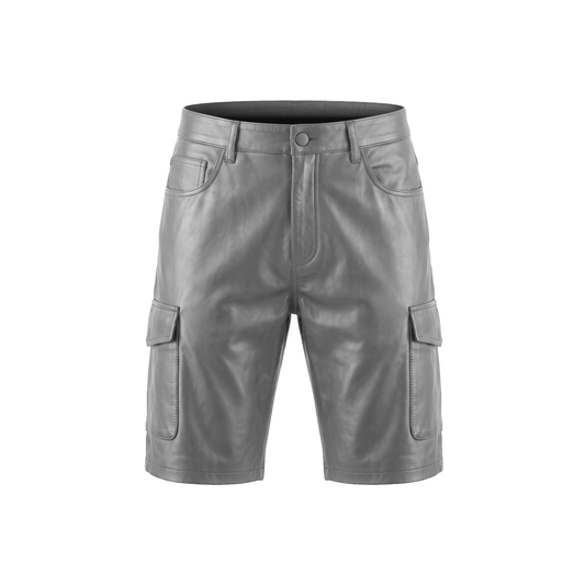 Kashani Grey Lambskin Leather Cargo Shorts