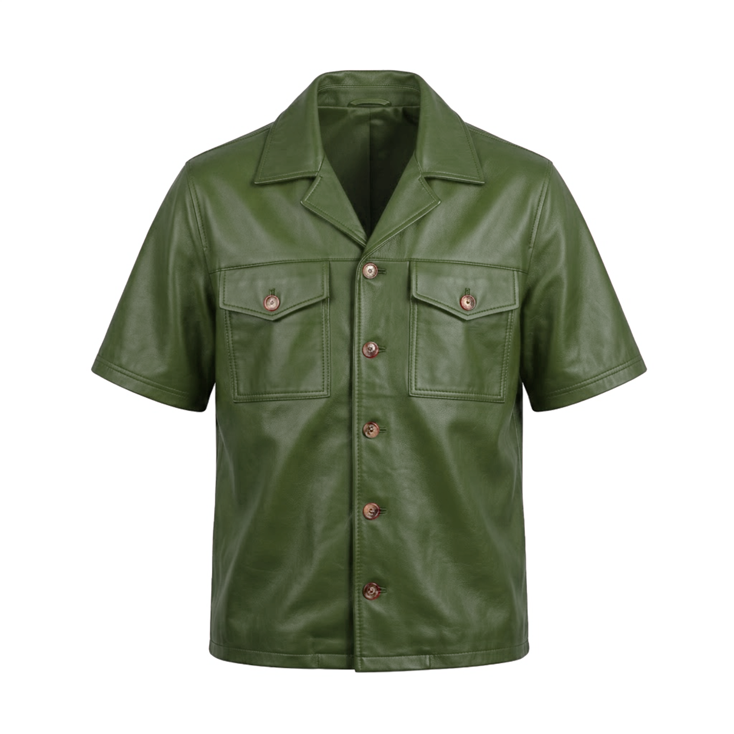 Kashani Forest Green Lambskin Leather Cuban Collar Shirt