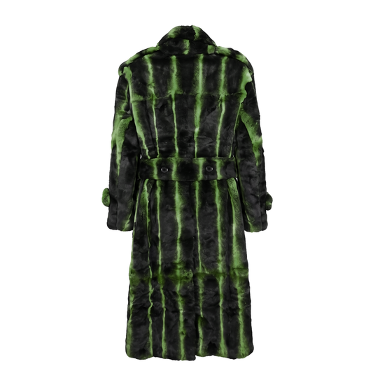 Kashani Men's Green Full Length Rex Rabbit Trench Fur Coat