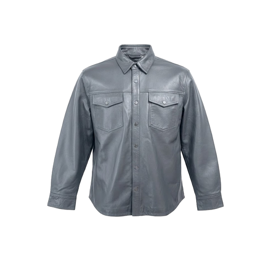 Kashani Men's Grey Lambskin Button-Up Shirt