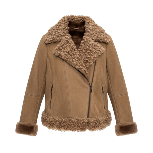 Kashani Women's Brown Suede Mongolian Lamb Shearling