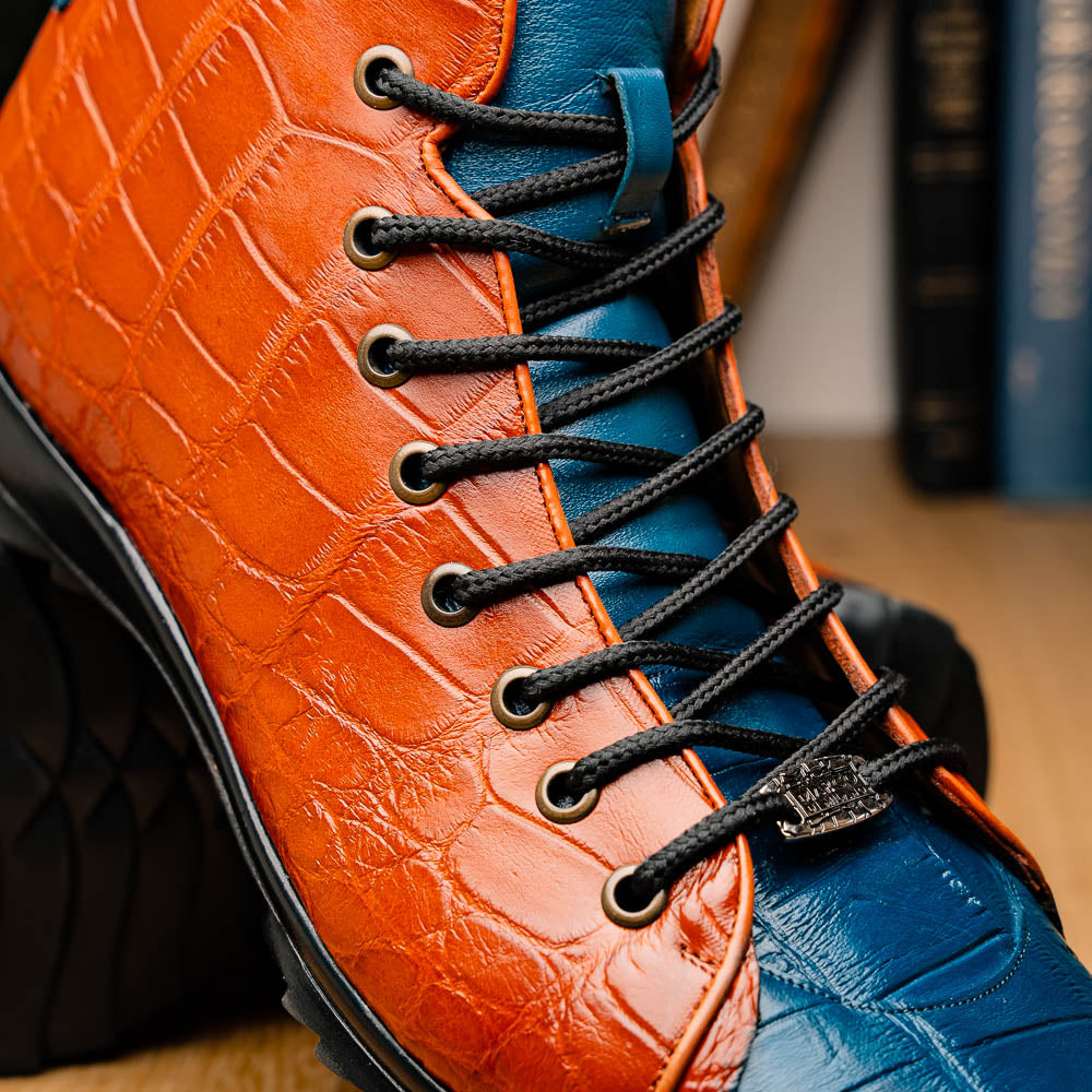 Marco Di Milano Hermond Blue Jeans/Honey Alligator High-Top Sneakers - Dudes Boutique