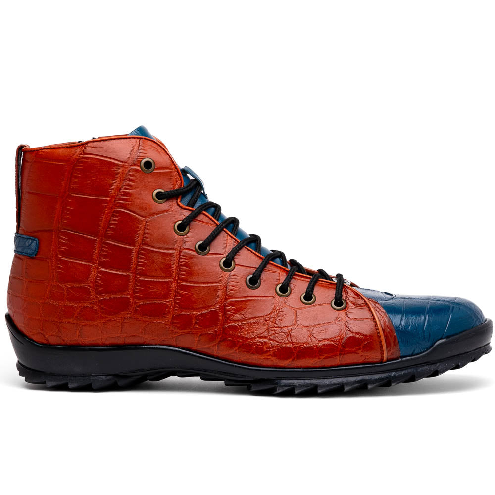 Marco Di Milano Hermond Blue Jeans/Honey Alligator High-Top Sneakers - Dudes Boutique