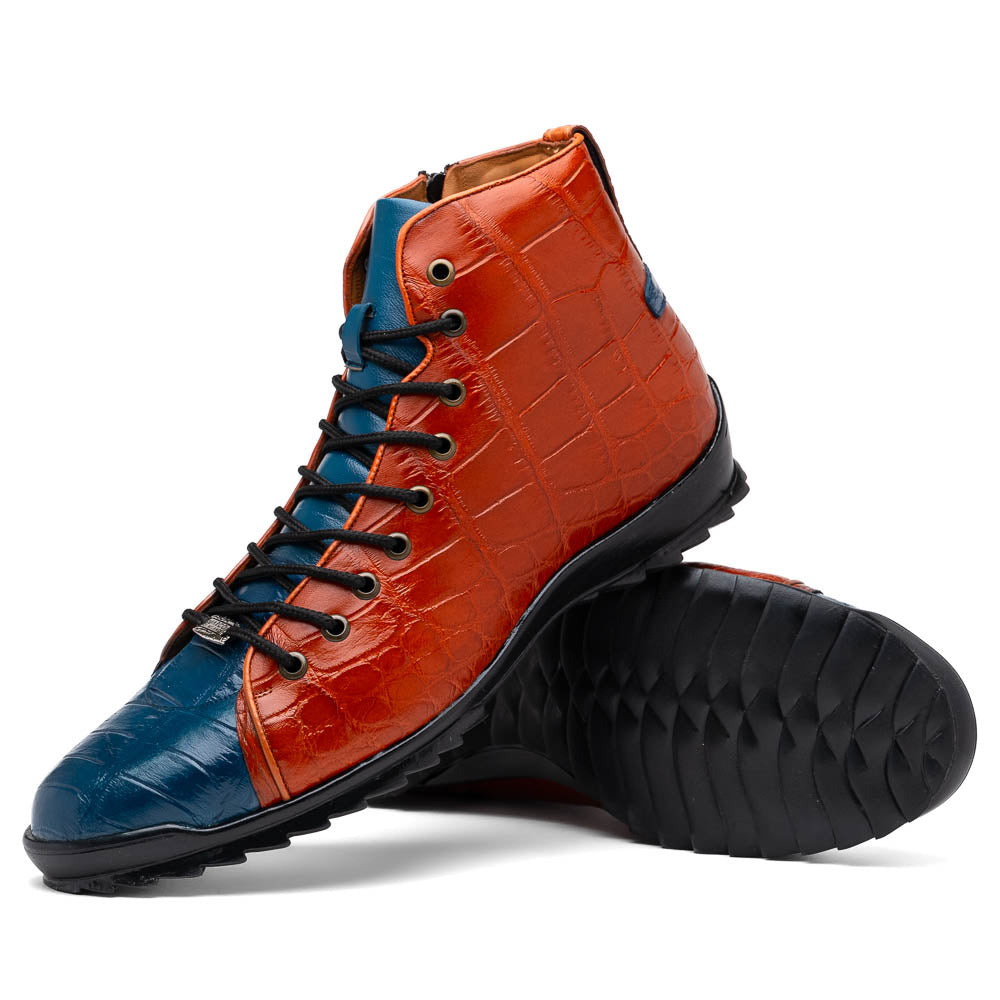 Marco Di Milano Hermond Blue Jeans/Honey Alligator High-Top Sneakers - Dudes Boutique