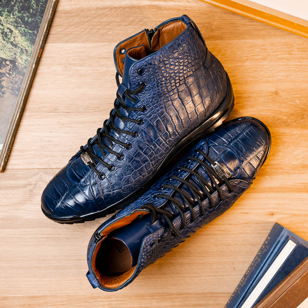 Marco Di Milano Hermond Navy Alligator High-Top Sneakers - Dudes Boutique