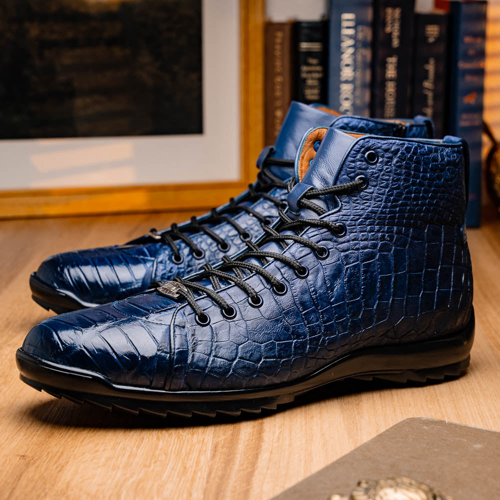 Marco Di Milano Hermond Navy Alligator High-Top Sneakers - Dudes Boutique