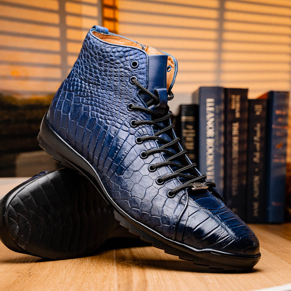 Marco Di Milano Hermond Navy Alligator High-Top Sneakers - Dudes Boutique