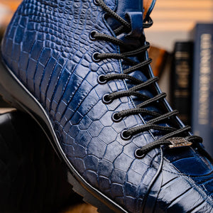 Marco Di Milano Hermond Navy Alligator High-Top Sneakers - Dudes Boutique