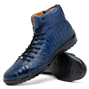 Marco Di Milano Hermond Navy Alligator High-Top Sneakers - Dudes Boutique