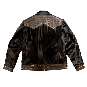 Kashani Black Studded Pony Hair Embossed Alligator Jacket - Dudes Boutique