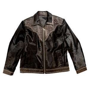 Kashani Black Studded Pony Hair Embossed Alligator Jacket - Dudes Boutique