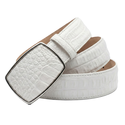 Los Altos White Crocodile Belt with Metal Buckle