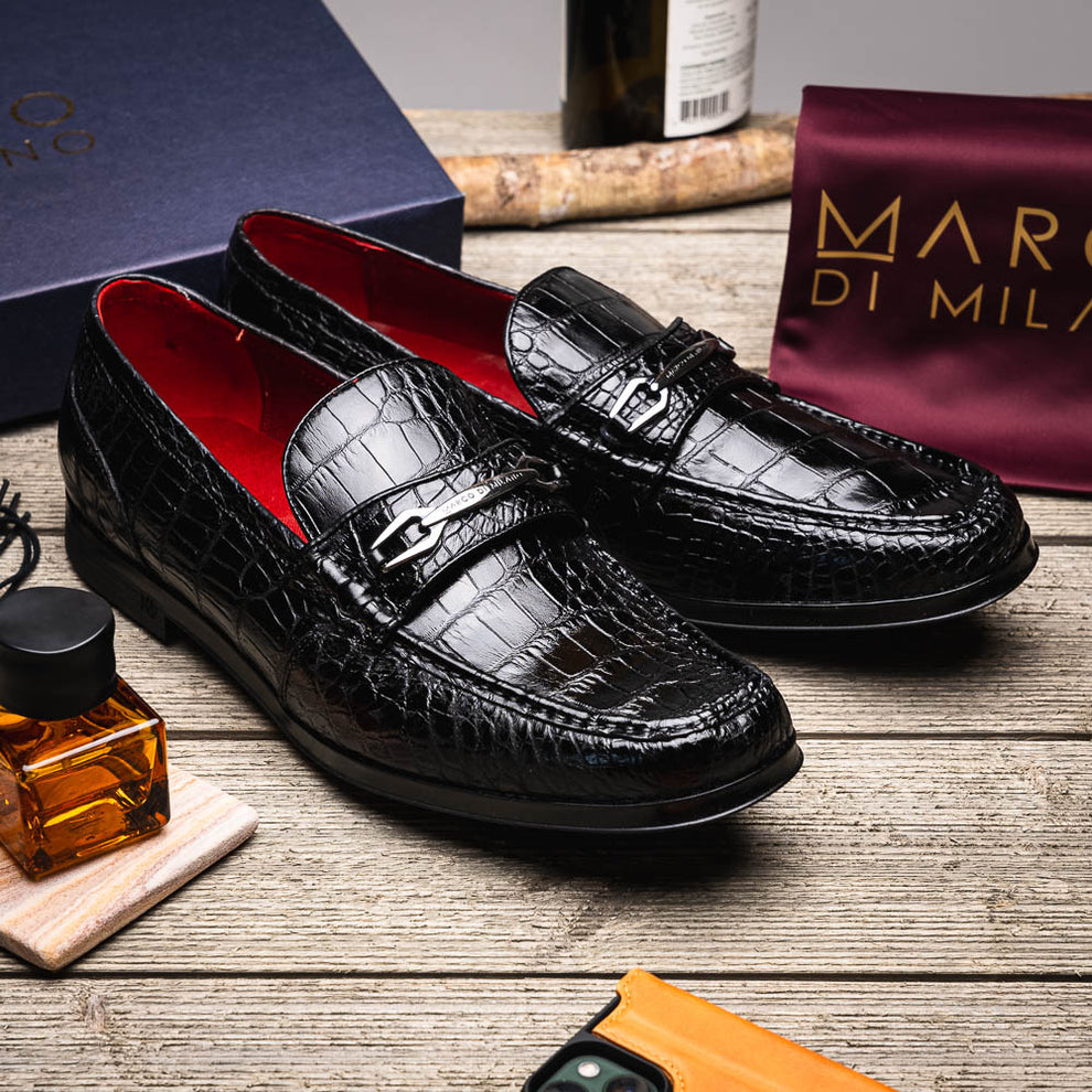 Marco Di Milano Hugo Black Alligator Bit Loafers - Dudes Boutique